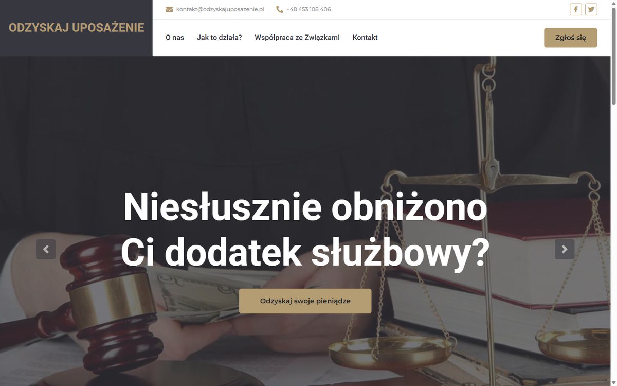 Strona główna odzyskajUposazenie.pl — hero z wezwaniem do odzyskania uposażenia
